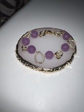 Bracciale con Pietre vere Lilla  E catena dorata gioielli Handmade