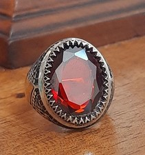 Anello Uomo  Argento 925 Granato Garnet Rosso Rubino Artigli Ring Sterling Man $