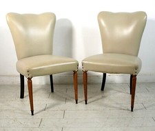 COPPIA POLTRONCINA VINTAGE SEDIA IMBOTTITA RIVESTIMENTO SKY COLOR AVORIO1950/60 