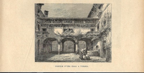 Stampa antica verona cortile - stampa,