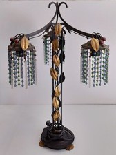 Lampada 3 luci in ferro battuto con decorazioni vetro ciliegie e foglie. Fatta a