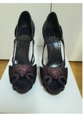 Scarpe open toe Moschino cheap and chic tessuto viola con cuori swarosky tg 37