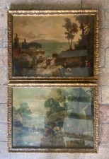 Coppie di cornici in legno lavorato Con  Oleografie