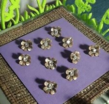 Bottoni vintage 10 pz. anni 50, metallo colore bronzo, strass bianco, 1 x 1 cm.