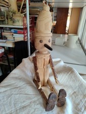 PINOCCHIO BURATTINO DI LEGNO GREZZO STATUETTA MARIONETTA Realizzata A Mano Cm.39