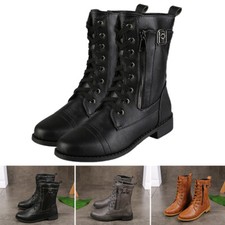 Stivali da donna moda zip laterale punta tonda biker stivali allacciatura tempo libero scarpe