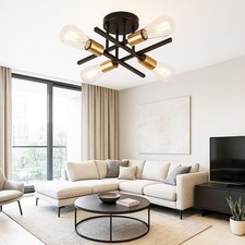 Plafoniera a soffitto lampadario design industriale 4 portalampada e27 nero pn16