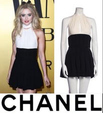 Abito mini skater 5K Chanel 2015 nero bianco 34 36 38 2 4 6 logo festa S M