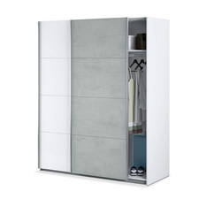 Armadio 150x60x200h cm con 2 ante scorrevoli bianco opaco e cemento - Urano