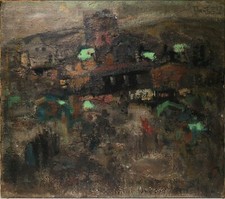 DIPINTO Gemalt OLIO su TELA Alvaro DANTI "Paesaggio" 1969 70x60 con AUTENTICA