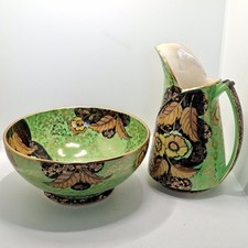 Staffordshire Art Deco set brocca e ciotola Hollinshead & Kirkham vintage anni '30