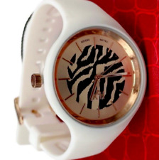 Orologio da donna quadrante tigrato e ramato cinturino bianco regolabile firmato