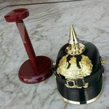 Elmo tedesco in pelle d'ottone con supporto in legno PickleHoube WW I Casco...