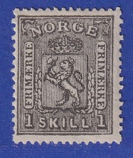 Norvegia 1868 francobollo stemma 1 pz. nero Michel n.11 non timbrato