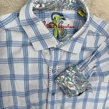 Camicia Robert Graham con bottoni M blu a quadri vestibilità classica L/S polsino ribaltabile casual