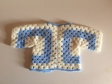 Coprispalle / bolero - Celeste -  bianco Bimbo - Modello Granny Nuovo - 0-3 Mesi