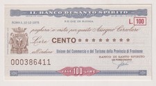 Miniassegni  BANCO SANTO SPIRITO - 100 lire  10.12.76 Frosinone Rif. BDSS 4
