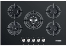 Piano Cottura Vetro Nero 90 Cm Incasso Gas Metano 5 Fuochi Griglia In Ghisa