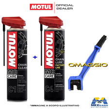 Kit Pulizia Catena Moto Motul C1 + C4 Grasso Lubrificante Spray SPAZZOLA 2x400ml