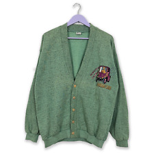 Cardigan Vintage verde acqua con bottoni e ricamo - Taglia L uomo