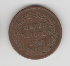 GREGORIO XVI STATO PONTIFICIO MEZZO BAIOCCO 1840 BOLOGNA #ANT