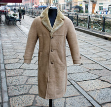 Cappotto Pelle Montone Beige Vintage Anni '70 Lungo taglia L