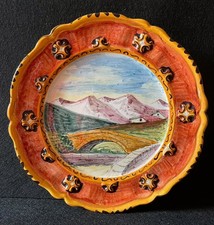 Piatto Decoro Parete Ceramica Maiolica Deruta Paesaggio Umbro Rilievo Hand Paint