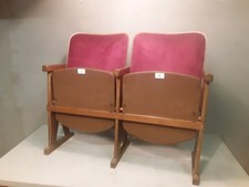 Coppia Di Poltrone Cinema Teatro in Legno Vintage