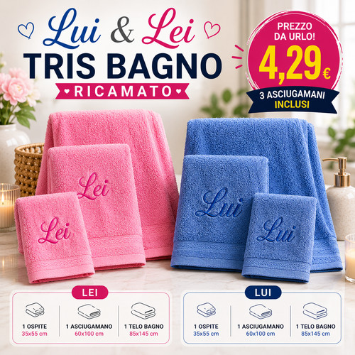 Set asciugamani ricamati lui - set,