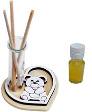 DLM-A192 Bomboniere 12 profumatori cuore in legno con orso per battesimo nascita