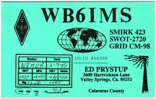1988 qsl cartolina wb6ims - qsl,