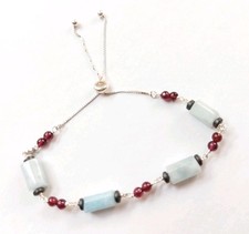 Bracciale in argento 925 con ematite, acquamarina a cilindro e granato tondo 