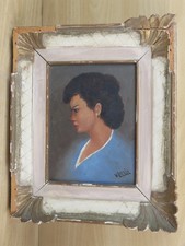 vecchio quadro dipinto a mano RITRATTO DI RAGAZZA DONNA GITANA pittore V PARIA