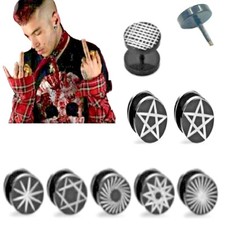 Orecchini piercing finto dilatatore in acciaio inox nero da uomo donna cerchio 