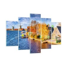 Quadro su Vetro 150x100cm Campagna Mulino a vento Acqua villaggio Stampe Murale