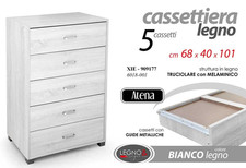 CASSETTIERA 5 CASSETTI MODERNA SETTIMINO ROVERE BIANCO LEGNO RINFORZ 101*68*40cm