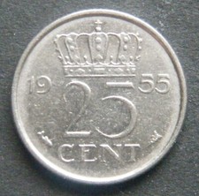 Olanda, 25 centesimi 1955, (1)