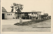 Z3416 foto anni 50 stazione di servizio Shell con distributore di benzina auto pubblicità