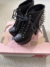 Stivaletti stringati Jeffrey Campbell Spike neri in pelle con borchie da donna taglia 6