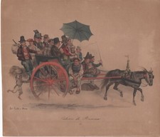 stampa originale acquerellata a mano Gatti e Dura napoli 1835 calesse di resina