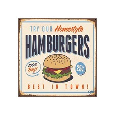 Quadro moderno Stampa Tela CANVAS WORLD 30x30 cm HAMBURGERS retrò vintage