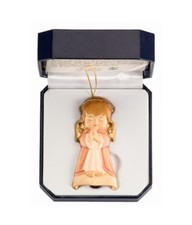 ANGELO ROSA IN LEGNO DELLA VALGARDENA CM 7 DECORATO A MANO CON ASTUCCIO