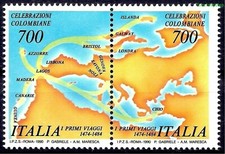 Italia 1990 Primo Viaggio Scoperta di Colombo Cartografia Mappe 2v Set MNH