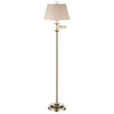 Lampada da terra tradizionale a braccio oscillante in ottone lucido con paralume crema di Happy Hom...
