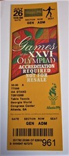 BIGLIETTO PING PONG OLIMPIADI ATLANTA 1996 MAI USATO NO SPILLA DISTINTIVO 