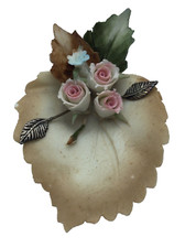 Foglia e Fiori in Porcellana di Capodimonte Foglie in Argento 800 Made in Italy