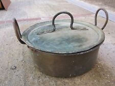 Antico pentolone in rame e stagno con manici e coperchio pentola vintage