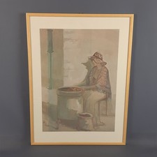 Quadro Serigrafia d'Autore Innocenzo Melani Soggetto Donna Al Focolare XX Sec.