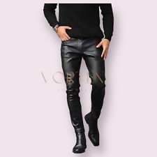 Pantalone jeans uomo pelle pantalone slim fit vero stile pelle di agnello nero LGBT