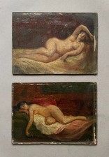 Due nudi, olio su cartone